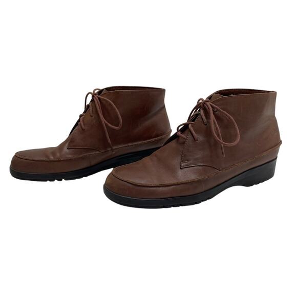 Life Stride Ankle Boots Brown Soft Leather Lace Up Round Toe Casual Women's 9M - Picture 1 of 11